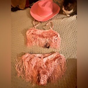 Pink Fringe Bikini Set